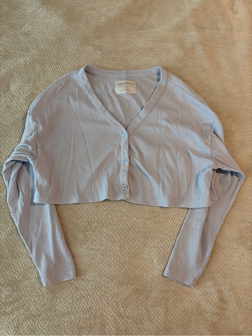 Aeropostale Light Blue Ribbed Cropped Cardigan